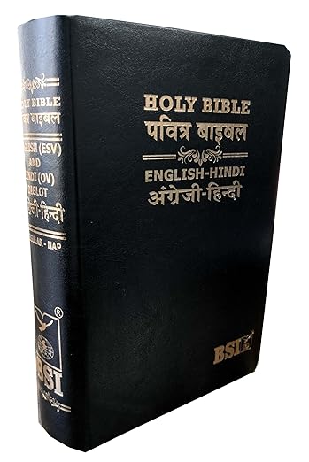 English and Hindi Diglot Bible (Black Cover) Regular Size PU Leather Containing Old and New Testament (Updated Size 2025) BSI Imitation Leather