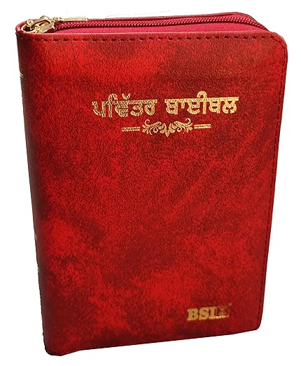 Punjabi Pocket Bible Maroon Vinyl with Zip/Index Golden Edege O.V. new font 2023 BS