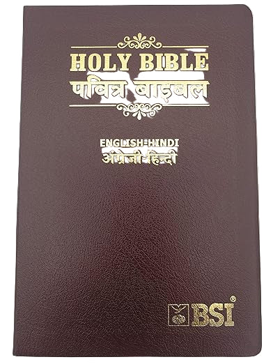 Brown Bible with English-Hindi text and BSI logo on a white background